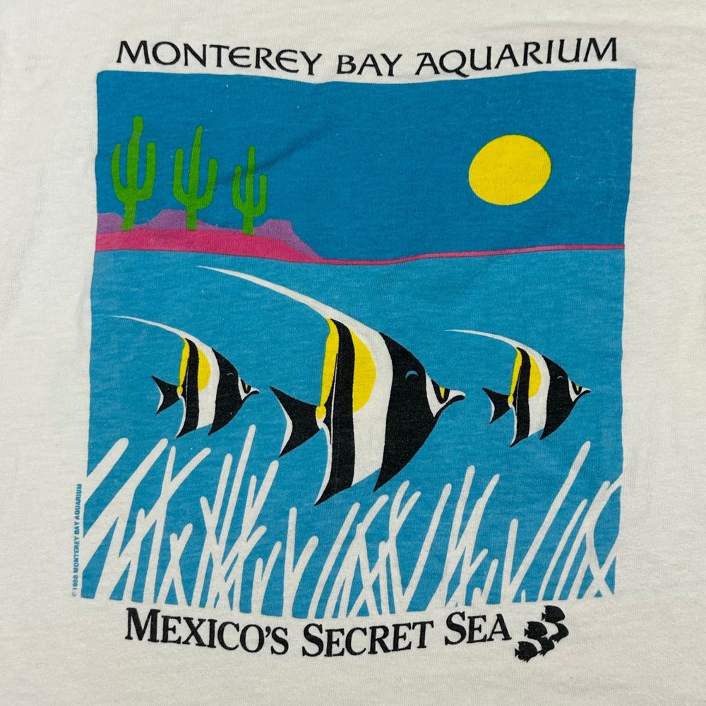 Vintage 1988 Monterey Bay Aquarium Mexico Secret Sea T-Shirt Mens M White Hanes - Picture 4 of 8